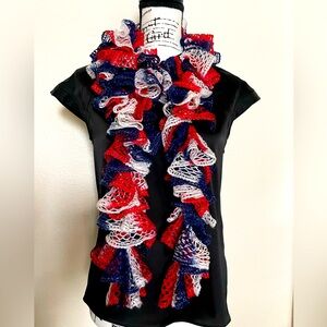 70” Red, White, and Blue Crochet Ruffled Scarf